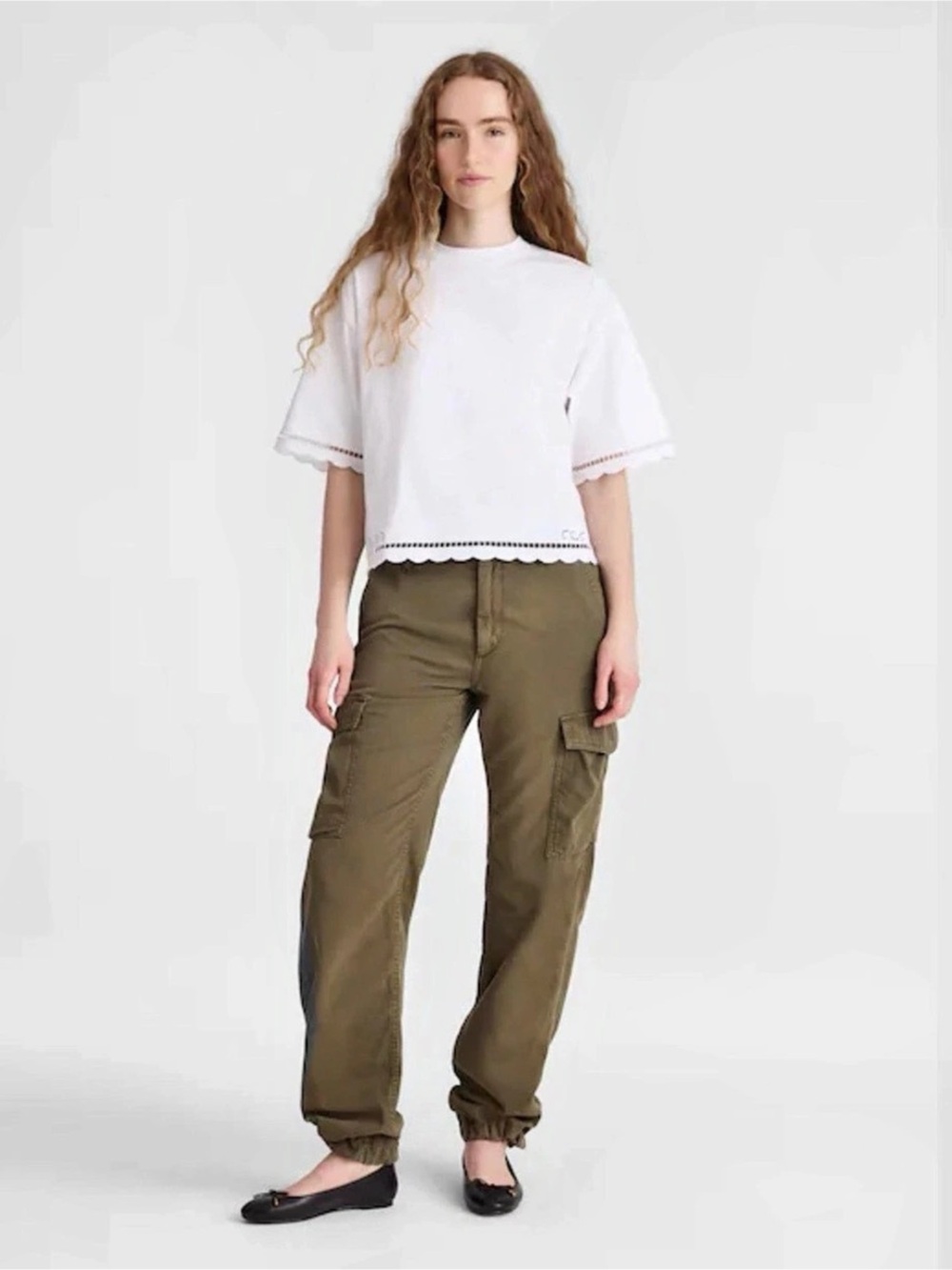 Madewell Eyelet Short Sleeve Top in White Size Large NWT